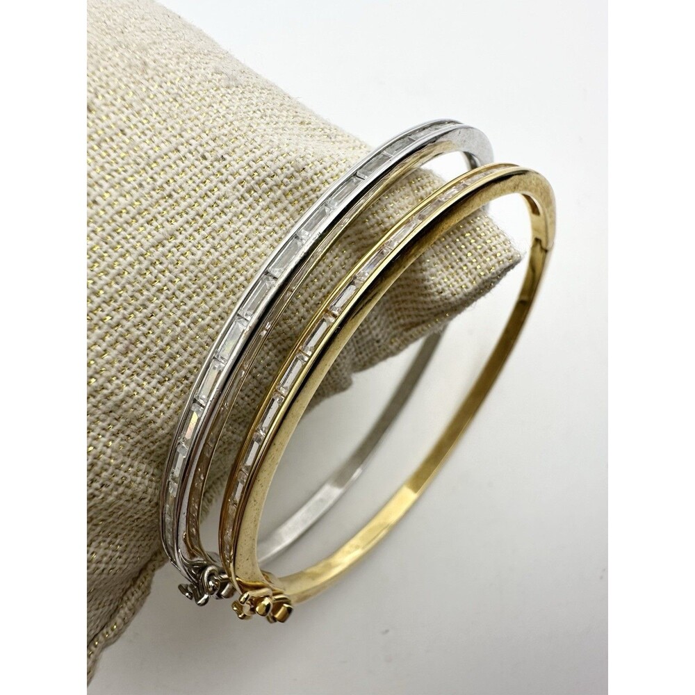 2pcs Baguette Bangle Bracelet Gold Silver Tone 7.25”